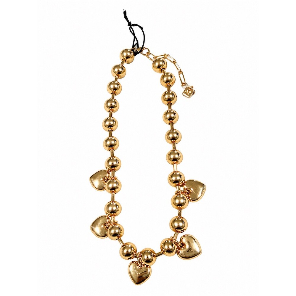 Nordstrom Open Edit Necklace Gold Chunky Beaded Heart Charm cute Statement